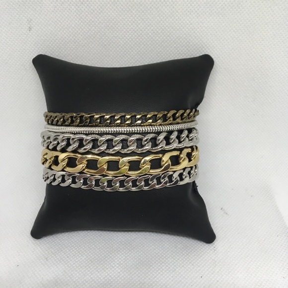 Jenny Bird, Mixed Metal Cuban Link Multi Strand Bracelet, Boutique Designer - Picture 2 of 5
